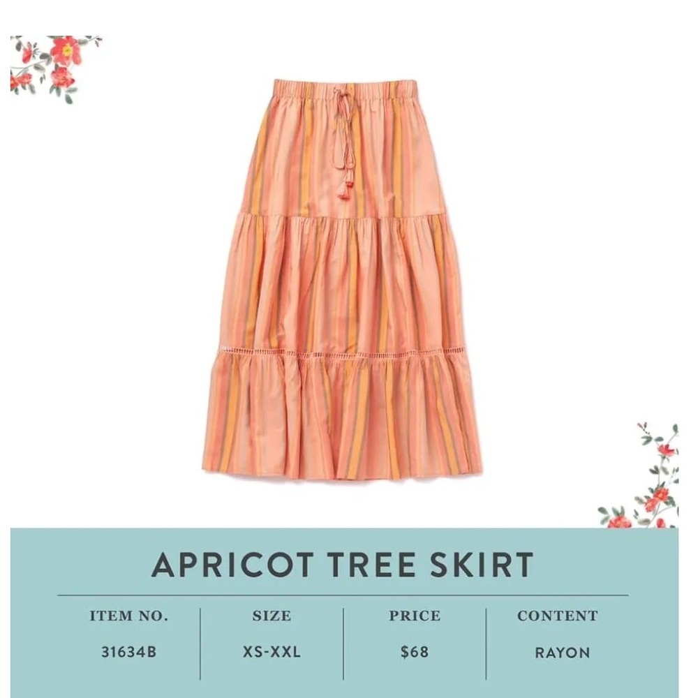 Matilda Jane Apricot Striped Tiered Maxi Skirt Womens Medium NWT